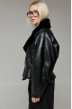 Short black sheepskin bomber jacket made of natural sheepskin